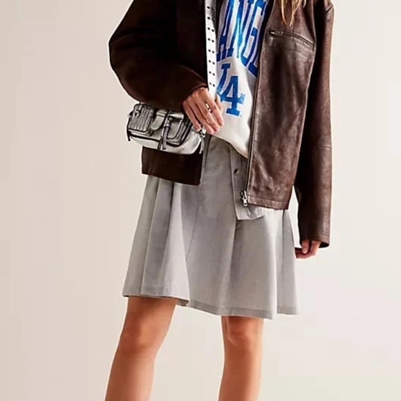 We The Free People Suiting Pleated Mini Skirt In Gray Women's Size 0 - Picture 1 of 7